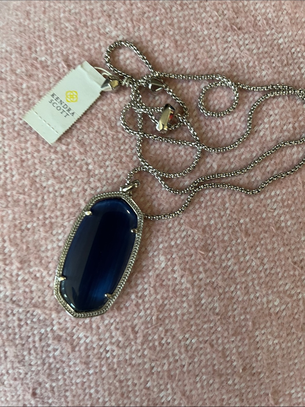 Kendra Scott Silver Necklace Dark Blue Faceted Pendant Reid New Gift